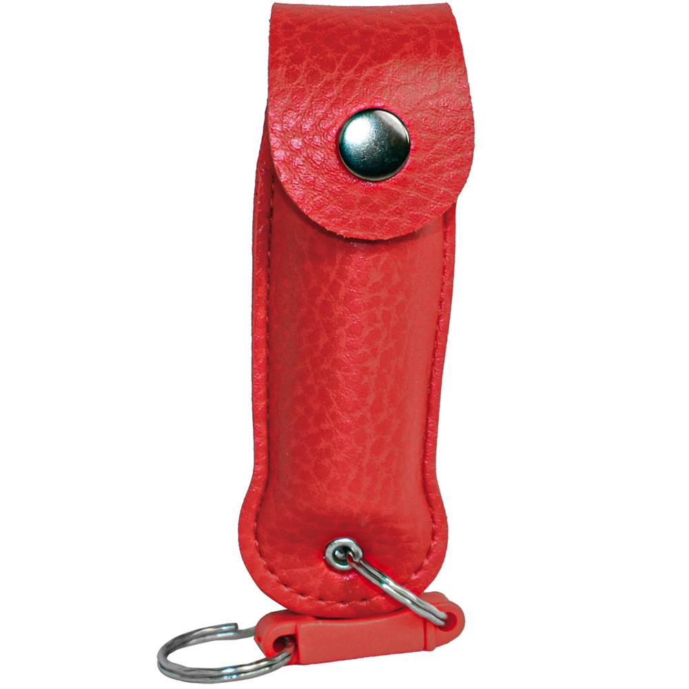 Pepper Shot 1.2% MC 1/2 oz pepper spray leatherette holster and quick release keychain red view 3
